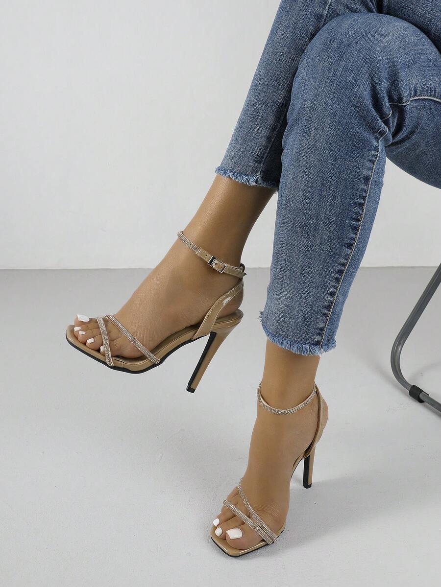 Timesize 女士水钻凉鞋，杏色凉鞋，女士尖头高跟凉鞋，工作鞋，正装鞋，婚鞋，女士正式礼服鞋，办公鞋，夏季鞋，超高跟凉鞋，新品上市 - 杏色 - 查看 1