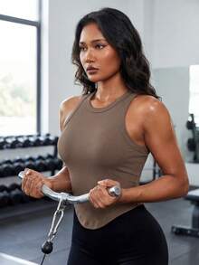 女士休闲圆领针织背心，适合所有季节穿着。 - 咖啡棕 - 查看 4