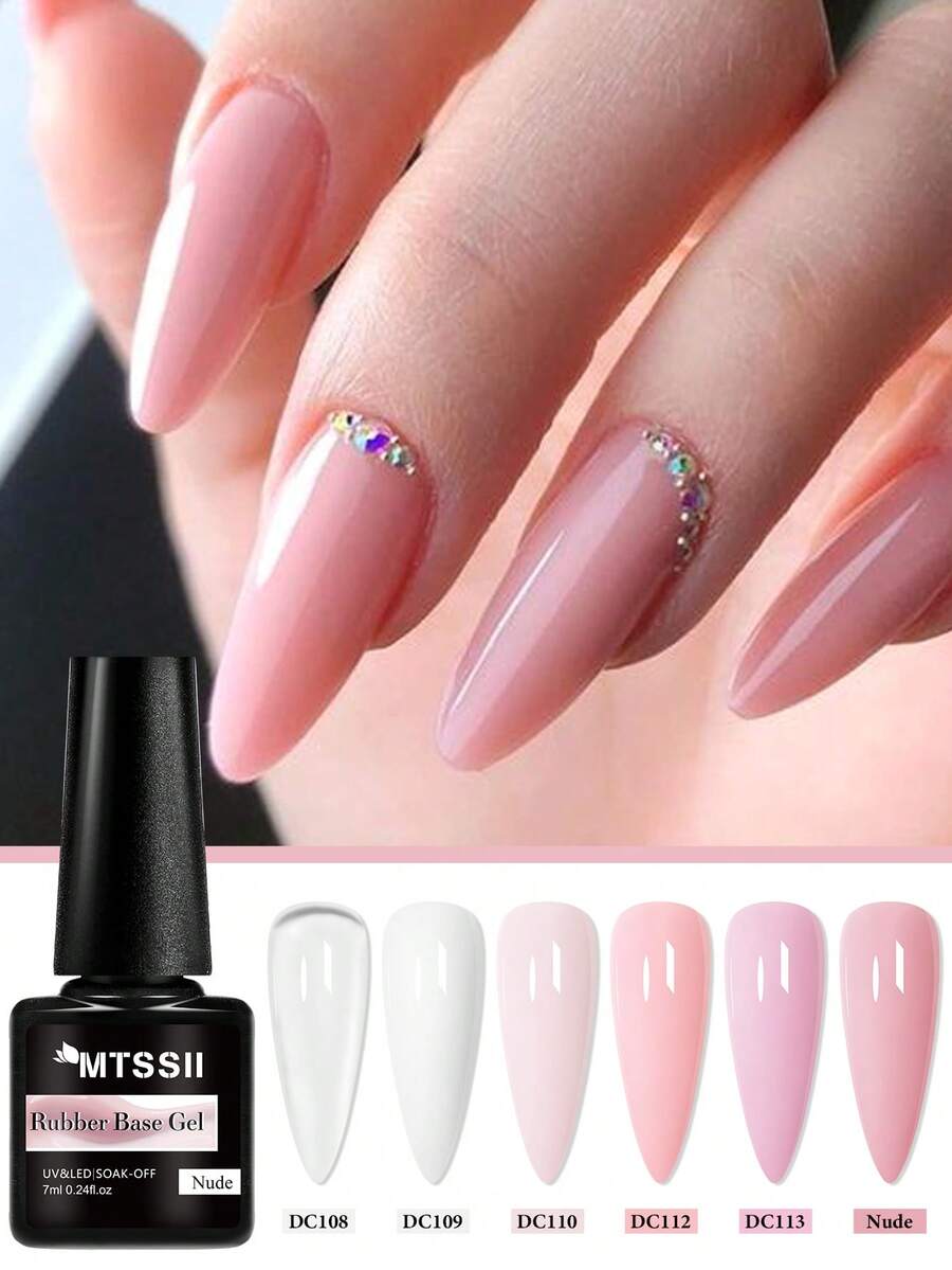 Mtssii 6pcs 7ml Natural Nude 2 In 1 Rubber Base Gel Nail Polish Set Milky Pink Jelly White Nail Camouflage Color Coat Semi Permanent Soak Off UV Rubber Gel Base For Nails Manicure Nail Supplies Nail Art Design For Home Salon Gift For Women - 彩色 - 查看 1