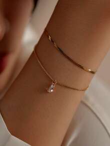 2pcs Minimalist Square Cubic Zirconia Multi-Layer Bracelet, Elegant & Suitable For Women's Daily Wear - Yellow Gold - View 7