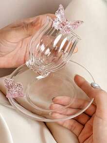 Bộ 1 tách trà và đĩa lót hình bướm 3D màu hồng, bộ tách trà và đĩa lót hình bướm nữ tính dùng cho tiệc trà chiều, bộ tách cà phê latte kiểu Ins-Style, thích hợp cho các cửa hàng tráng miệng, quán cà phê, nhà hàng, phòng khách. - Nhiều màu - Xem 2
