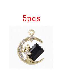 5pcs/Set Fashionable Versatile Star & Moon Charms, Alloy Material Jewelry Accessories, DIY Earrings, Necklaces, Suitable For Women's Daily Use - Multicolor - View 12