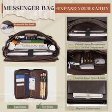 Flap Messenger Bag For Men Vintage PU Vegan Leather Laptop Bag 15.6 Inch Professional Mens Briefcase Waterproof Satchel Bag Men With Card Purse Computer Bag For Work College Office - 咖啡 - 查看 2