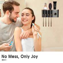 Wall-Mounted Toothbrush Holder & Toothpaste Dispenser For Bathroom - black gold - View 8