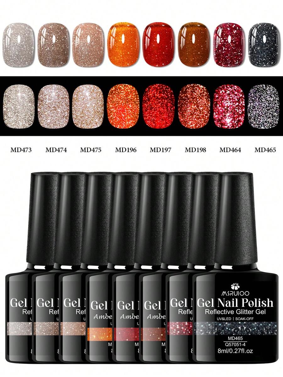 8pcs MSRUIOO 8ml Reflective Nail Polish All Season Super Shiny Glitter Series Semi-Permanent Nail Polish Gel - Multicolor - View 1