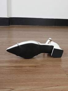 New Fashion Women's White High Heel Shoes, Thick Heel, Elegant Pointed Toe Pumps, Mary Jane Closed Toe Sandals, Clear High Heel Wedge Shoes, Suitable For Summer, Autumn And Winter - White - View 8