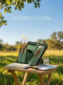 DUGATO Long Canvas Paint Brush Holder Zippered 5.7x14.8 Inch, Premium Art Case For Brushes Long Handle Up To 13" Length, 15 Slots Storage For Artist (Brush Not Included) - Green - ColorC - 查看 5