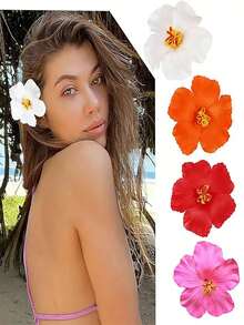 4pcs Hawaiian Hibiscus Flower Hair Clips, Suitable For Women Beach Vacation, Daily Hair Accessories, Claw Clips, Hair Slide, Hair Barrettes - Multicolor - View 1