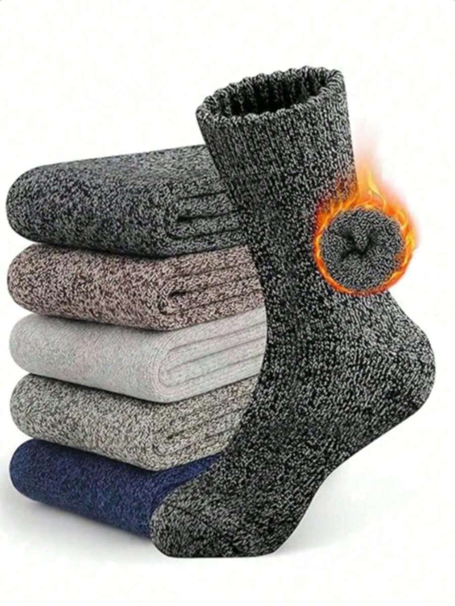 5 Pairs Women's Thickened Thermal Lined Warm Wool Crew Socks, Winter