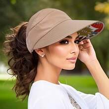 Bohemian Style Baseball Cap Design, Fashionable Wide Brim Ponytail Hat With Face Shield, Breathable, Suitable For Summer Outdoor Activities, Weddings, And Casual Wear, Party, Sun Protection Hat, Available In Three Colors - 卡其色 - 查看 10