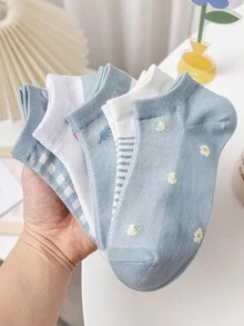 5 pares de calcetines de mujer casuales, de malla, multicolor, con estampado de fresa, transpirables y que absorben la humedad - Multicolor - Ver 8