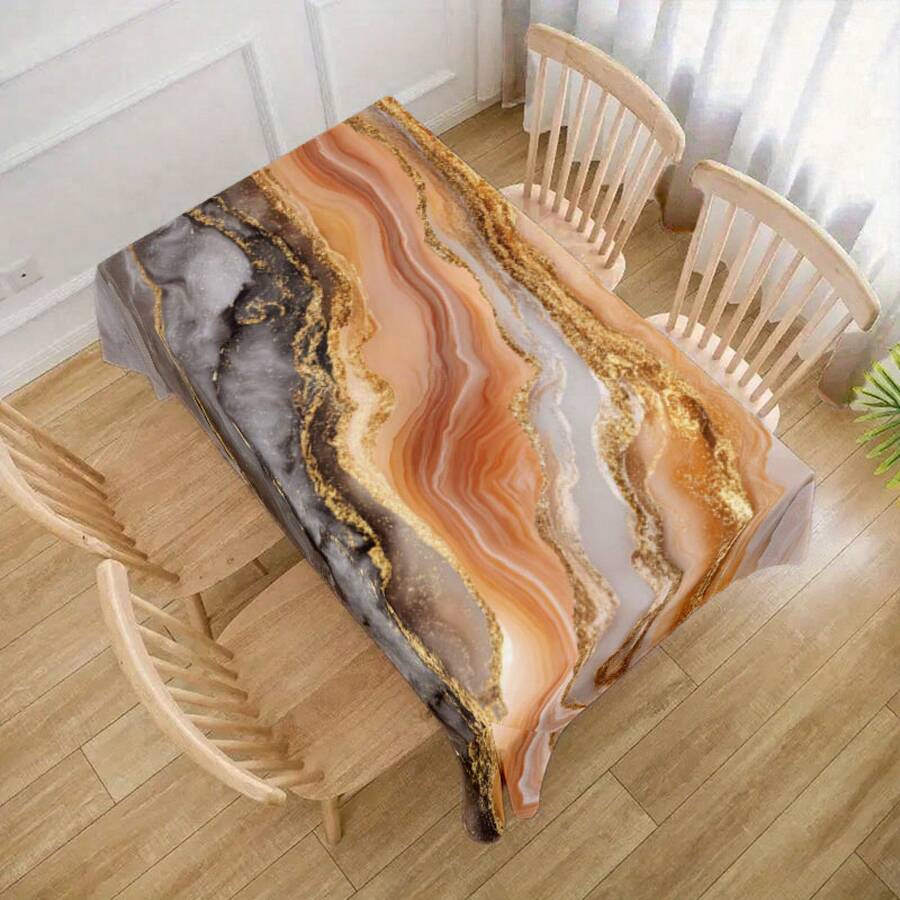 1pc Elegant Marble Tablecloth - Luxury Marble Pattern In Golden, Brown, Golden, - Easy-Clean Polyester Fabric - Rectangular Dining Table Cover For Christmas, Weddings, Home Decor - Sophisticated Table Setting, Wedding Decor, Highquality Print - Multicolor - View 1