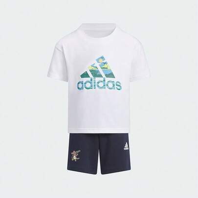  Adidas Toddler Boys' Short Sleeve Outfit, Summer Sports Suit, Thin Sportswear 2 Pieces Set, Round Neck Casual Suit