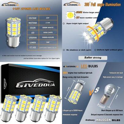 GIVEDOUA 1157 Led Bulb BAY15D 7528 2057 2357 Led Bulb For Brake Lights Backup Reverse Lights Tail Lights Super Bright 5050 27-SMD 12V White 4pcs