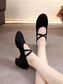 女士新款舞蹈鞋，弹性鞋口橡胶鞋底软底3厘米中跟爵士舞鞋，帆布户外运动鞋，黑色套脚运动鞋，芭蕾舞鞋，适合莎莎舞、现代舞练习、舞蹈表演、舞厅等场合，舒适、柔软、轻便、透气 - 黑色 - 查看 13