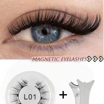 磁性假睫毛套装，包含专业涂抹器，可重复使用，无需胶水，卡通风格，自然蓬松，轻巧眼部化妆工具，适合美容、旅行、派对、圣诞节和新年礼物