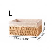 1pc/3pcs Woven Storage Basket, Desktop Covered Storage Basket, Handmade Woven Storage Basket, Desktop Snack Storage Box, Living Room Toy Storage Box, Key And Miscellaneous Storage Basket, Cosmetic Storage Basket, Home Organization And Storage Items For Kitchen, Bathroom, Bedroom, Living Room, Dorm, Office Desk, Home Decor Accessories - Khaki - View 15