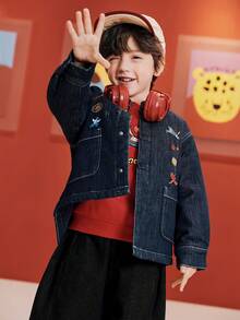 mini bala 2026 Spring Young Boy Thickened Denim Jacket, Soft & Warm, Chinese Style New Year Jacket - Denim Medium Blue - View 1