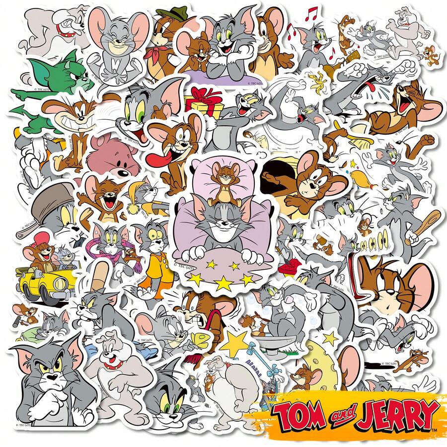 TOM AND JERRY. 50pcs Cartoon Stickers, Waterproof Cat And Mouse Anime Stickers, Suitable For Teenagers And Adults, Cute Anime Stickers, Can Be Used For Decorating Scrapbooks, Laptops, Guitars, Luggage, Classroom Rewards [Official Authorization] School Supplies - Multicolor - View 1