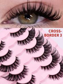Seven Pairs Of False Eyelashes, Soft And Natural Style, Cat-Eye False Eyelashes With Waterproof Fox Fur, Fluffy Wing-Shaped Eyelashes, Natural Makeup Effect, Cross-Line Long Full-Length Style, Suitable For Daily Makeup And Party Styling. - Cat Eye Lashes - View 3