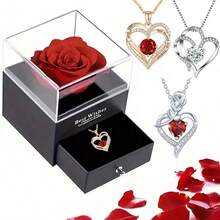 玫瑰花礼盒，玫瑰项链首饰盒，玫瑰心形吊坠项链，2026年礼物，送给女朋友，时尚新娘首饰，送给妻子，女朋友，浪漫心形项链礼盒套装，情人节礼物，节日礼物，生日礼物，玫瑰，礼盒，心形项链，首饰配件 - 彩色 - 查看 2