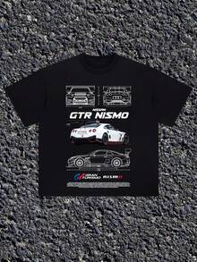Men's Cotton T-Shirt - Black With Nissan GTR Skyline Graphic Print, Car Silhouettes & Details, Regular Fit, Machine Washable, All-Season Comfort, Streetwear T Shirts - màu đen - Xem 1