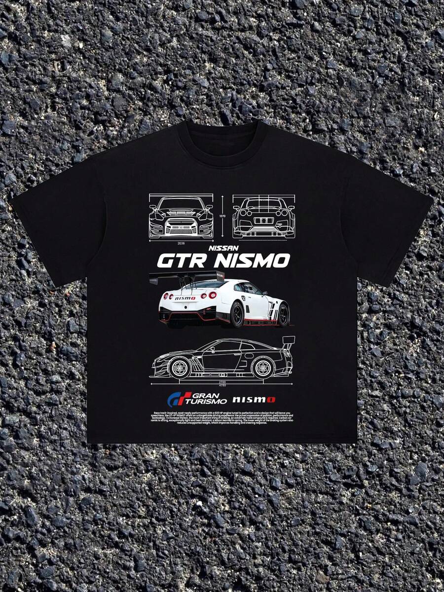 Men's Cotton T-Shirt - Black With Nissan GTR Skyline Graphic Print, Car Silhouettes & Details, Regular Fit, Machine Washable, All-Season Comfort, Streetwear T Shirts - màu đen - Xem 1