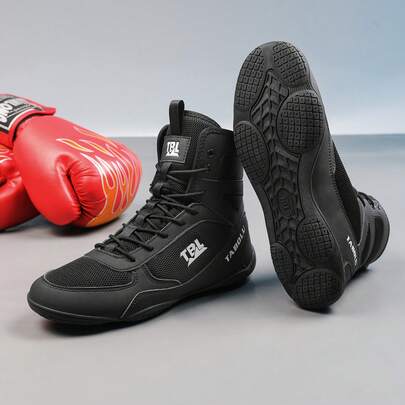 Men's Boxing Shoes, Martial Arts Shoes, Wrestling Shoes, High-Top Men's Fighting Shoes, Boxing Shoes, Training Shoes, Boots, Muay Thai Boxing Shoes, Fitness Kickboxing Shoes, High-Quality Men's Professional Sports Shoes, Comfortable Non-Slip Wear-Resistant Breathable Ankle Support Textured