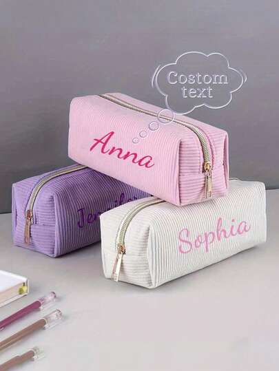 Customized Zipper Pencil Case - Personalized Name/Letter, Double-Layer School/Office Storage Bag With Safety Zipper, Student/Teacher Gift For Birthday - Blue, Pink, Yellow, Black - Durable Stationery Pouch, Double-Layer Design, Christmas