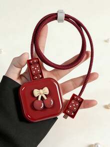 5pcs 3D Cartoon Cherry & Candy Charging Head Protector Cases, Data Cable Protectors, Compatible With Apple 17 Charger 40W Model - Multicolor - View 9