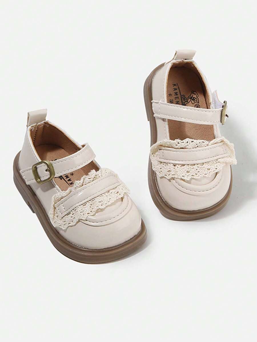 1 Pair Girls' Shallow Flat Leather Casual Shoes, Fashion Soft Bottom Non-Slip Breathable Princess Shoes, Toddler Shoes, Mary Jane Shoes, Loafers, Suitable For Spring, Summer, Autumn, Convenient To Wear - Beige - View 1