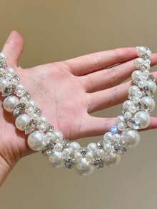 1 Elegant & Luxurious Faux Pearl & Crystal Rhinestone Necklace, Sparkling Crystal Beaded Necklace, Suitable For Weddings, Brides, Bridesmaids, Galas, Parties And Formal Events, Charming Vintage-Inspired Fashion Accessory - Multicolor - View 2