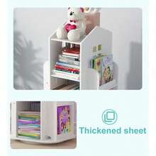 360° Rotating Kids Bookshelf With Revolving Castle Design - Capacity Multi-Tier Bookcase Suitable For Bedroom, Living Room, Study - No-Tools Assembly, White /Plastic Shelf - White - View 9