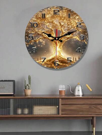 1 szt. 10"/12" Drewniany podświetlany zegar ścienny w kształcie drzewa, cichy, odpowiedni do salonu, sypialni, kuchni – baterie nie są dołączone