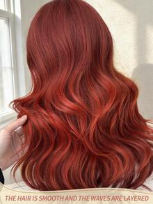 渐变红色假发，长波浪卷发，中段无刘海，26英寸，适合女性在圣诞节、万圣节、音乐节、派对和日常佩戴。 - 漸層紅色 - 查看 9