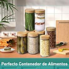 Paquete de 6 de Recipientes de Avena con Tapas de Bamb Hermticas,Tarros de Avena de Vidrio,Overnight Oats Jar Reutilizables Tarros de Vidrio para Snacks Yogur Especias Azcar(24 oz) - 24 onzas - Ver 7