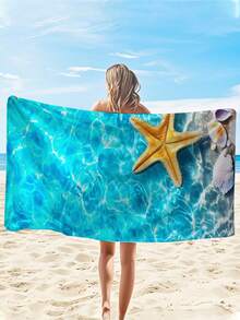 1pc Ultra-Fine Microfiber, Quick-Drying 250gsm, Starfish Beach Print Or Seaside Scenery Print. Large Seaside Beach Mat, Extra-Large Beach Towel, Yoga Mat, Sun Protection Shawl Blanket, Suitable For Travel, Camping, Swimming, All-Purpose Towel, Picnics. 70*140 Quick-Dry Beach Towel, 1 Piece, Or 90*180 Extra-Large Beach Towel.A - Multicolor - View 6