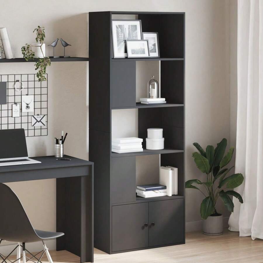 vidaXL Biblioteca preta 70x36x189 cm engenharia de madeira - Preto - Ver 1