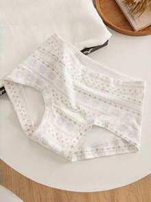 5条装女士费尔岛风格雪花/爱心/格子/鹿图案针织舒适全包臀不勒痕内裤 - 彩色 - 查看 3