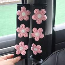 1/2pcs Car Seat Belt Shoulder Pads, Floral Pattern, Fresh Design, Soft And Comfortable, Anti-Chafing, Car Interior Decoration Accessories, Suitable For Sedan, SUV, Universal Fit - Black Embroidered Flower Shoulder Pads - View 14