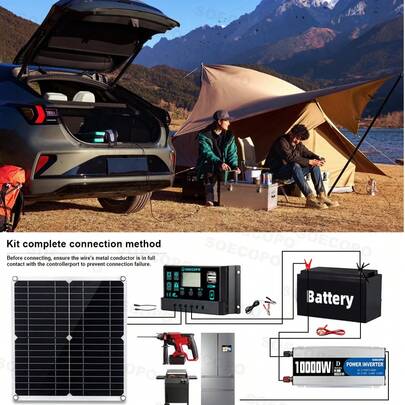 10000W Solar System Complete Kit Dual12V/24V To 110V/220V Inverter 100A Controller 200W Panel Off-Grid For Home/Camping Backup