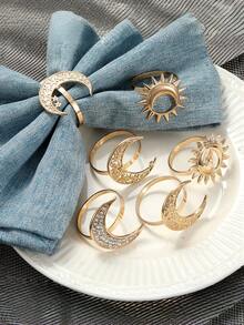 Hollow Moon Metal Napkin Ring Set, Eid Napkin Rings, Suitable For Wedding, Ramadan Banquet Table Decor - Multicolor - View 5