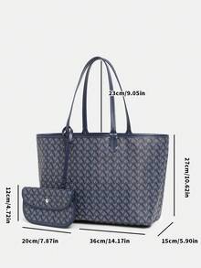 Women's Fashion New Simple Handbag Set, Shoulder Bag, Large Capacity Tote Bag, Commuter Versatile Ladies Handbag, Wallet, Student Shoulder Bag - Blue - View 6