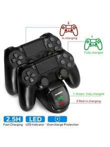 2.5 小时快速充电底座，带保护芯片和 LED 指示灯，兼容 PlayStation 4 充电适配器 - 黑色 - 查看 8