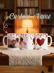 Customized Rose Heart-Shaped Photo Mug Set, Valentine's Day Photo Mug, Photo Mug Heat Sublimation Design, Valentine's Day Photo Mug, Personalized Mug, Couple Mug, Valentine's Day, Newlyweds, New Year, Suitable For Gifting To Dad, Mom, Friends And Colleagues, New Year Gift, Wedding Gift, Gift, Romantic Design, Handmade Gift - Multicolor - View 5