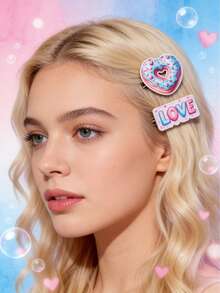 12Pcs Valentine Hair Clips Pack Heart Rose Pearl Ins Style