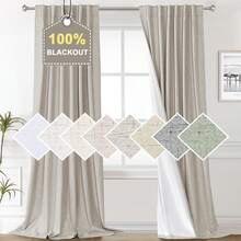 % Blackout Curtains Bedroom 84 Inches Long, Back Tab/Rod Pocket Faux Linen Blackout Curtains 2 Panels Thermal Insulated Curtains & Drapes Living Room, Decor, W52 X L84 - Cục đá - Xem 1