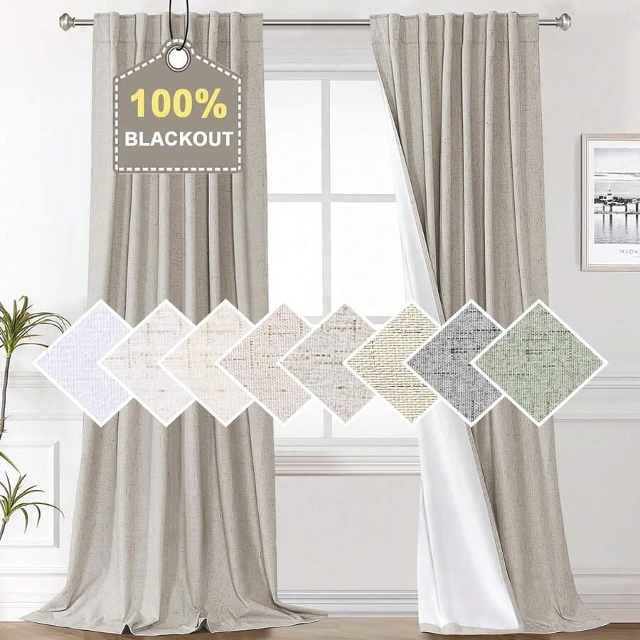 % Blackout Curtains Bedroom 84 Inches Long, Back Tab/Rod Pocket Faux Linen Blackout Curtains 2 Panels Thermal Insulated Curtains & Drapes Living Room, Decor, W52 X L84 - Cục đá - Xem 1