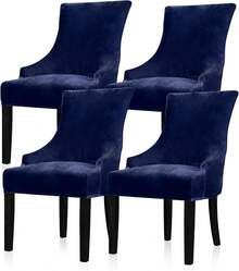 Funda elástica para silla de respaldo alto - Funda reutilizable para silla lateral, protector de silla de acento para comedor, banquete, decoración del hogar (Plata, 2 piezas) - 02 Terciopelo Azul Marino - Ver 9