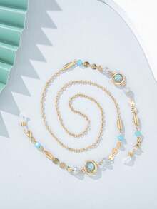 1pc Crystal Beaded Elegant Metal Eyeglasses Chain - Blue - 141 - View 4
